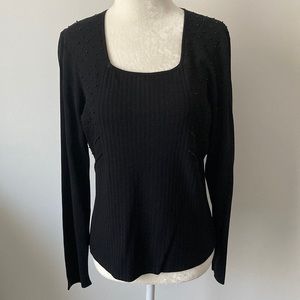 Linda Matthews Beaded Ribbed Top